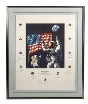 Apollo Astronaut Multi-Signed Framed Litho with 19 Signatures with Aldrin, Lovell and Shepard 